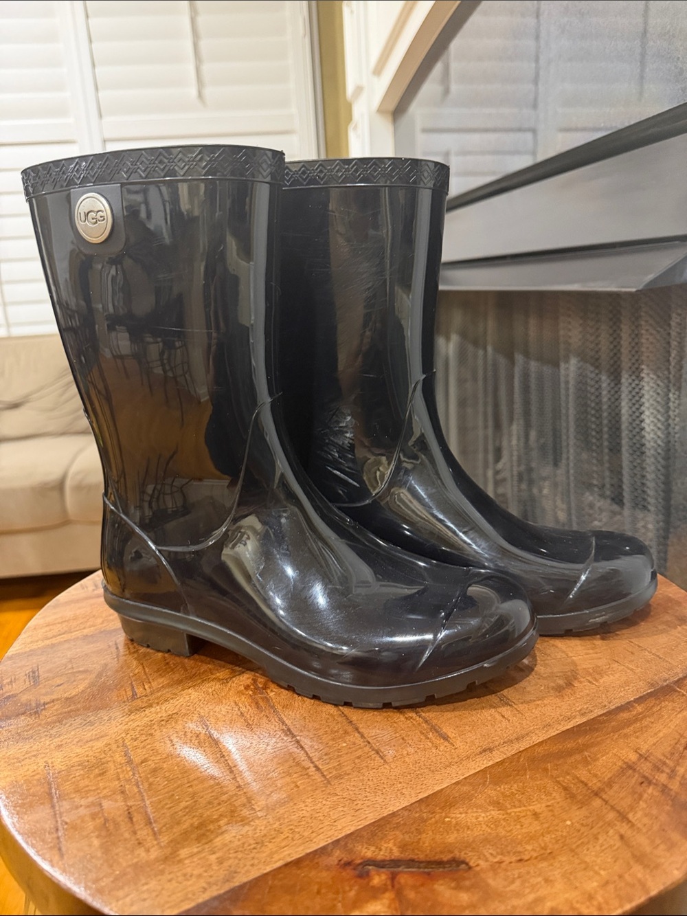 UGG Women's Black Glossy Mid-Calf Rain Boots